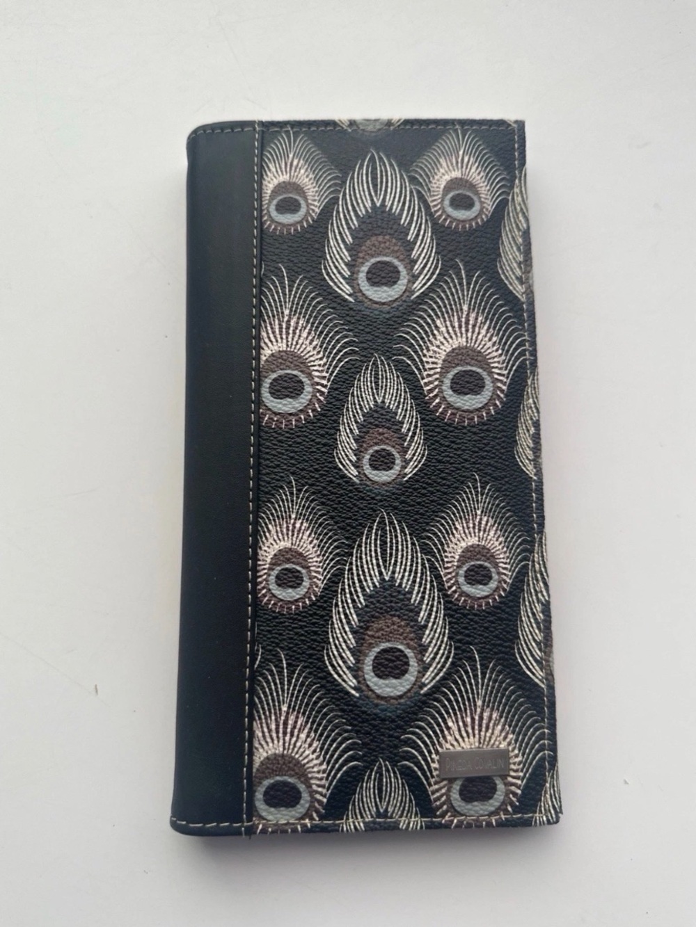 Pineda Covalin Peacock-Print Genuine Leather  Long Wallet - Black